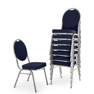 Stapelstuhl 8er-Set, Bankettstuhl stapelbar, Stahl Silber, Stoff Blau | Raburg David
