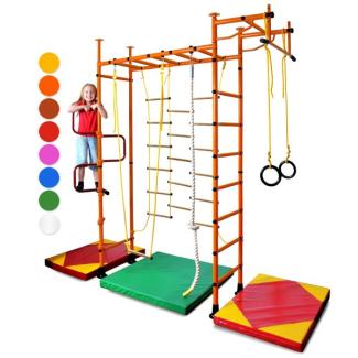 NiroSport Sprossenwand für Kinderzimmer M3 aufbau ohne bohrungen Made in Germany Metallsprossen Orange Raumhöhe 220 - 270 cm