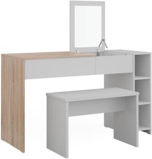 Vicco Schminktisch Kira, 129 x 76 cm, Weiß Sonoma, Frisiertisch, Spiegel, Bank, modern