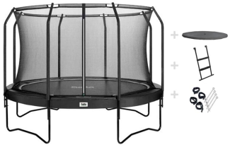 SALTA Trampolin Premium Black Edition Ø 366 cm schwarz mit Netz, Abdeckplane, Leiter + Verankerung