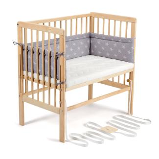 FabiMax 4530 'BOXSPRING' Beistellbett natur, inkl. Matratze 'COMFORT' und Nestchen 'Sterne' weiß auf grau