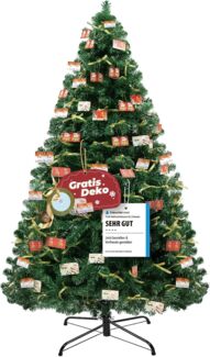 Künstlicher Weihnachtsbaum Weihnachtsdeko 195cm PVC Material mit 1000+ Spitzen Thickened Branches mit dekorativen Schleifen & Grußkarten, Stabiler Metallständer