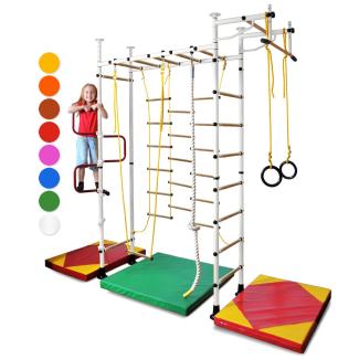 NiroSport Sprossenwand für Kinderzimmer M3 aufbau ohne bohrungen Made in Germany Metallsprossen Weiss Raumhöhe 240 - 290 cm