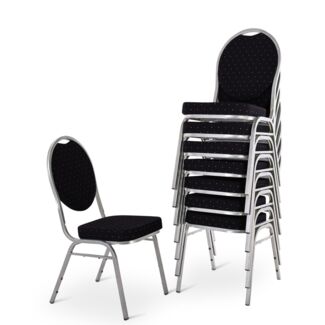 Stapelstuhl 8er-Set, Bankettstuhl stapelbar, Stahl Silber, Stoff Schwarz | Raburg David
