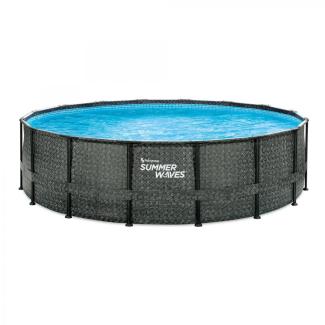 Summer Waves Elite Frame Pool | Aufstellpool rund | Komplettset | Rattanoptik grau | Ø 488x122 cm