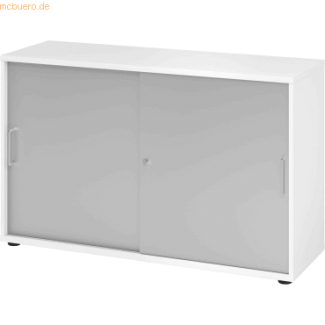 Büroschrank Aktenschrank Schiebetürenschrank, Weiß/Silber, Metallgriff, 74,8 x 40 x 120 cm