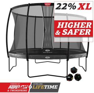 BERG Trampolin rund 430 cm grau mit Netz Deluxe XL Elite Regular Levels