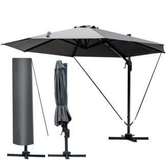 BRAST Alu Sonnenschirm Ampelschirm Ø300cm Grau Schützhülle UV-Schutz 50+ wasserabweisend drehbar & höhenverstellbar