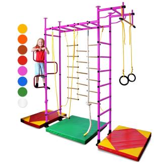 NiroSport Sprossenwand für Kinderzimmer M3 aufbau ohne bohrungen Made in Germany Metallsprossen Rosa Raumhöhe 220 - 270 cm
