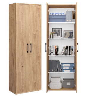 Bellamio 'Apol' Mehrzweckschrank, Eichenoptik, 176 x 33 x 60 cm, mit 5 Ablagefächern, Aktenschrank