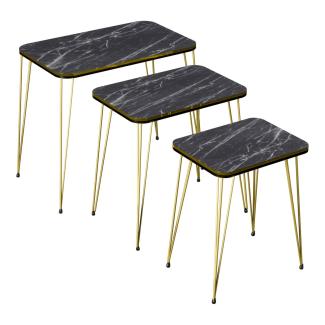 Satztisch Rudkøbing 3er Set schwarze Marmoroptik / Gold [en. casa]