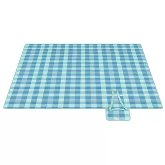 Songmics Picknickdecke, 200x200 cm, mit 4 Erdankern, groß, Campingdecke, für Park, Garten, Strand, wasserdicht, faltbar, grün-blau GCM011Q02