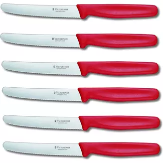 6 Stück Victorinox Tafelmesser Set Standard Wellenschliff Rot