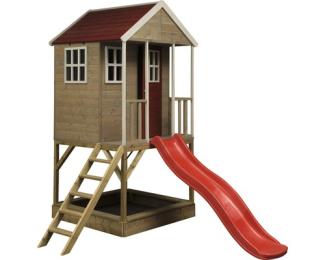 Wendi Toys Holz Stelzenhaus Frosch | mit Rutsche und Sandkasten | Natur | 280x197x242 cm