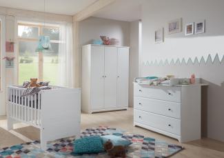 Arthur Berndt 'Thilo' Babyzimmer Komplettset 3-teilig, Kinderbett (70x140 cm), Wickelkommode mit Wickelaufsatz und Kleiderschrank MDF Weiß