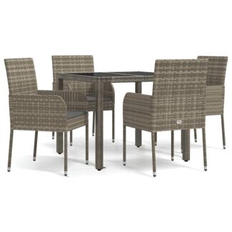 vidaXL 5-tlg. Garten-Essgruppe mit Kissen Grau Poly Rattan 3185006