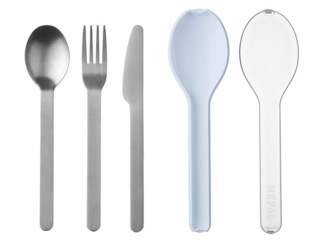 Mepal 105760013800 To Go Set Ellipse 3-teilig Nordic blue  Besteck für unterwegs. Bestehend aus Messer, Gabel und Löffel, in hellblau Kunststoffhülle, Stainless Steel, 19.5 x 5.1 x 2.3 cm