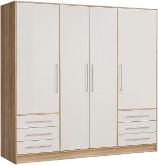 Forte 'Jupiter' Kleiderschrank, Sonoma Eiche hell/weiß, 4-türig, 207x200 cm