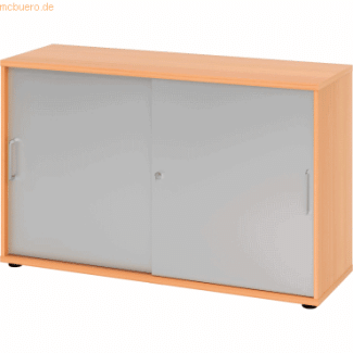 Büroschrank Aktenschrank Schiebetürenschrank, Buche/Silber, Metallgriff, 74,8 x 40 x 120 cm