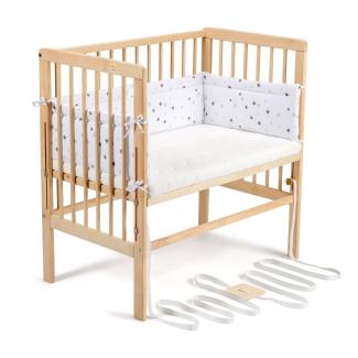 FabiMax 4531 'BOXSPRING' Beistellbett natur, inkl. Matratze 'COMFORT' und Nestchen 'Sterne' grau auf weiß