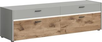 xonox.home Wohnzimmer Celino Lowboard TV-Bank in hellgrau Nb. Abs. Nox Oak, ca. 185x51x43 cm inkl. Frontbeleuchtung