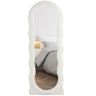 HOMCOM Standspiegel mit Wellendesign, Bruchsichere Glas (Ganzkörperspiegel, 1-St, gewölbter Wandspiegel), 160 x 60 cm, für Wohnzimmer, Schlafzimmer, Flur, Weiß