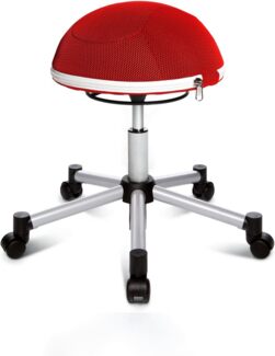 Topstar Sitness Half Ball, Fitness-Hocker, Arbeitshocker, Rollhocker, Dreidimensional bewegliche Sitzfläche, Stoffbezug, rot