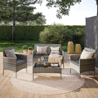 STEELSØN 'Thalora' Gartenlounge-Set, 4-tlg. Sitzgruppe mit Sofa, 2 Stühlen und Tisch, inkl. Kissen, grau-meliert/anthrazit, aus Polyratten