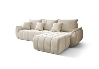 Fun-Möbel 'LOUISE' Ecksofa mit Bettkasten, Monolith Creme, Ottomane Rechts