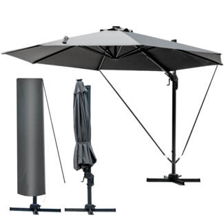 BRAST Alu Sonnenschirm Ampelschirm Ø360cm Grau + Schützhülle UV-Schutz 80+ wasserabweisend mit Kurbelvorrichtung drehbar schwenkbar & höhenverstellbar