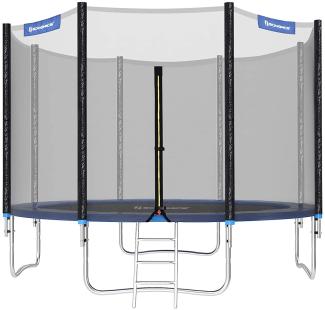 Songmics Trampolin mit Sicherheitsnetz, Leiter und gepolsterten Stangen, schwarz-blau, Ø 305 cm