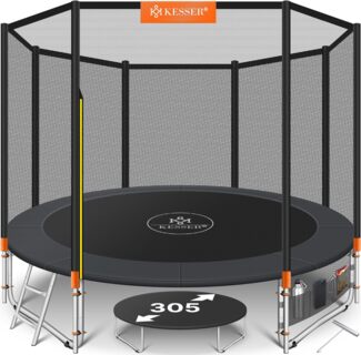 KESSER® Trampolin, Ø 305 cm, mit Sicherheitsnetz, Leiter, Randabdeckung, Seitentasche & Zubehör, Orange