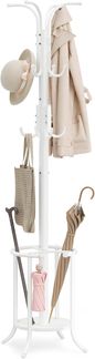 Songmics Kleiderständer freistehend, Garderobenständer mit Regenschirmständer, 12 Haken, Metall, 175 cm hoch, für Eingangsbereich, Flur, Wohnzimmer, Schlafzimmer, perlweiß RCRDE011W01