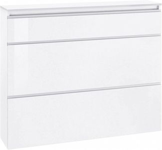 Dmora - Schuhregal Piero, Mehrzweckschrank mit 2 Türen und 1 Klapptür, Schuhregal für den Eingangsbereich, 100 % Made in Italy, 120 x 27 x 108 cm, glänzend weiß,