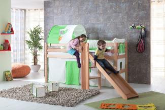 Spielbett Eliyas mit Rutsche und Textilset Vorhang, 1-er Tunnel und Tasche