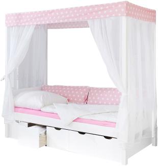 Ticaa 'Weiß-Rosa 310' Himmelbett Kiefer Weiß inkl. Bettkasten 'Maria'