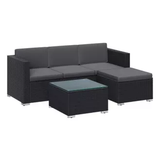 SONGMICS Gartenmöbel-Set mit Kissen und Glastisch, Polyrattan, Schwarz / Grau