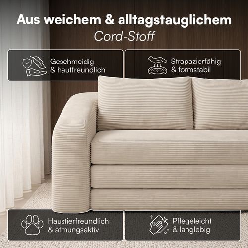 skølm 'Fjäll' Schlafsofa 2 Sitzer mit 2 Kissen, beige, Cordsofa ausklappbar, mit Liegefunktion, vakuumverpackt ohne Aufbau Bild 7