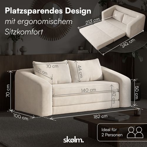 skølm 'Fjäll' Schlafsofa 2 Sitzer mit 2 Kissen, beige, Cordsofa ausklappbar, mit Liegefunktion, vakuumverpackt ohne Aufbau Bild 9
