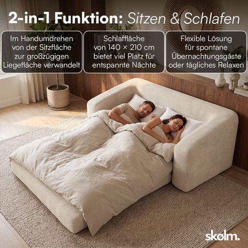 skølm 'Fjäll' Schlafsofa 2 Sitzer mit 2 Kissen, beige, Cordsofa ausklappbar, mit Liegefunktion, vakuumverpackt ohne Aufbau Bild 5