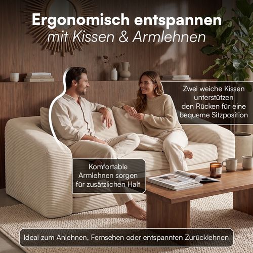 skølm 'Fjäll' Schlafsofa 2 Sitzer mit 2 Kissen, beige, Cordsofa ausklappbar, mit Liegefunktion, vakuumverpackt ohne Aufbau Bild 8
