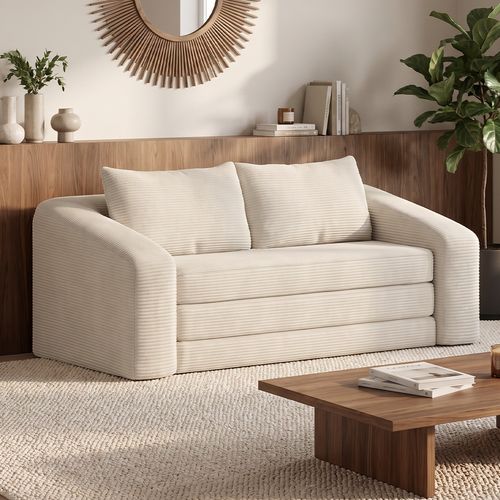 skølm 'Fjäll' Schlafsofa 2 Sitzer mit 2 Kissen, beige, Cordsofa ausklappbar, mit Liegefunktion, vakuumverpackt ohne Aufbau Bild 6