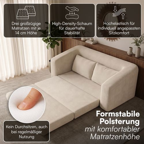 skølm 'Fjäll' Schlafsofa 2 Sitzer mit 2 Kissen, beige, Cordsofa ausklappbar, mit Liegefunktion, vakuumverpackt ohne Aufbau Bild 2