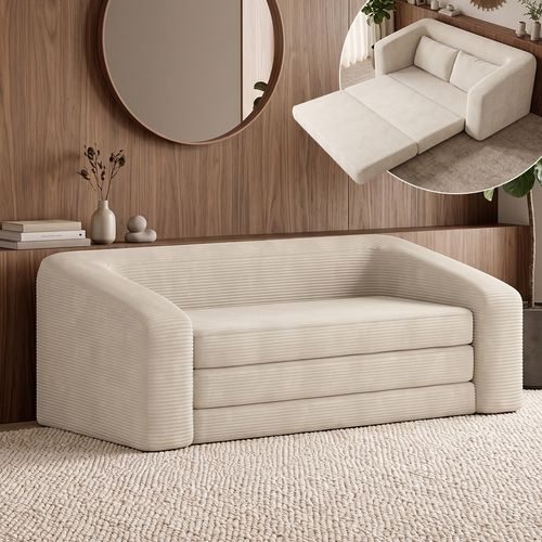 skølm 'Fjäll' Schlafsofa 2 Sitzer mit 2 Kissen, beige, Cordsofa ausklappbar, mit Liegefunktion, vakuumverpackt ohne Aufbau