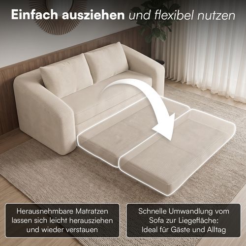 skølm 'Fjäll' Schlafsofa 2 Sitzer mit 2 Kissen, beige, Cordsofa ausklappbar, mit Liegefunktion, vakuumverpackt ohne Aufbau Bild 4