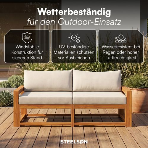 STEELSØN 'Mizaru' Premium Gartenlounge, Gartenmöbel Set, taupe, Akazienholz, wetterfest und UV-beständig, Outdoor Sofa 2 Sitzer Bild 3