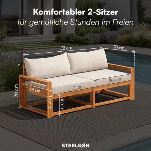 STEELSØN 'Mizaru' Premium Gartenlounge, Gartenmöbel Set, taupe, Akazienholz, wetterfest und UV-beständig, Outdoor Sofa 2 Sitzer Bild 7