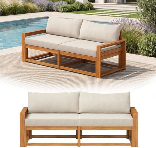 STEELSØN 'Mizaru' Premium Gartenlounge, Gartenmöbel Set, taupe, Akazienholz, wetterfest und UV-beständig, Outdoor Sofa 2 Sitzer