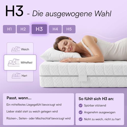 Bellamio 'Lift' Taschenfederkernmatratze 140x200cm, ergonomische 7 Zonen Matratze H3 mittelfest, 21 cm hoch, punktelastisch, wendbar, atmungsaktiver & waschbarer Bezug, aus zertifizierten Materialien Bild 5