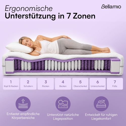 Bellamio 'Lift' Taschenfederkernmatratze 140x200cm, ergonomische 7 Zonen Matratze H3 mittelfest, 21 cm hoch, punktelastisch, wendbar, atmungsaktiver & waschbarer Bezug, aus zertifizierten Materialien Bild 3